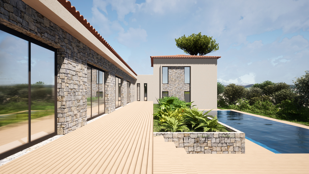 Villa KD, vue de la piscine et des baies vitrées, Architonic - Jean-Pascal Clément Architecte