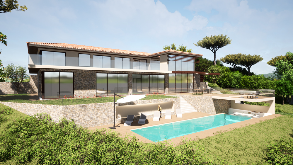 Villa CR, plan éloigné avec piscine, Architonic - Jean-Pascal Clément Architecte